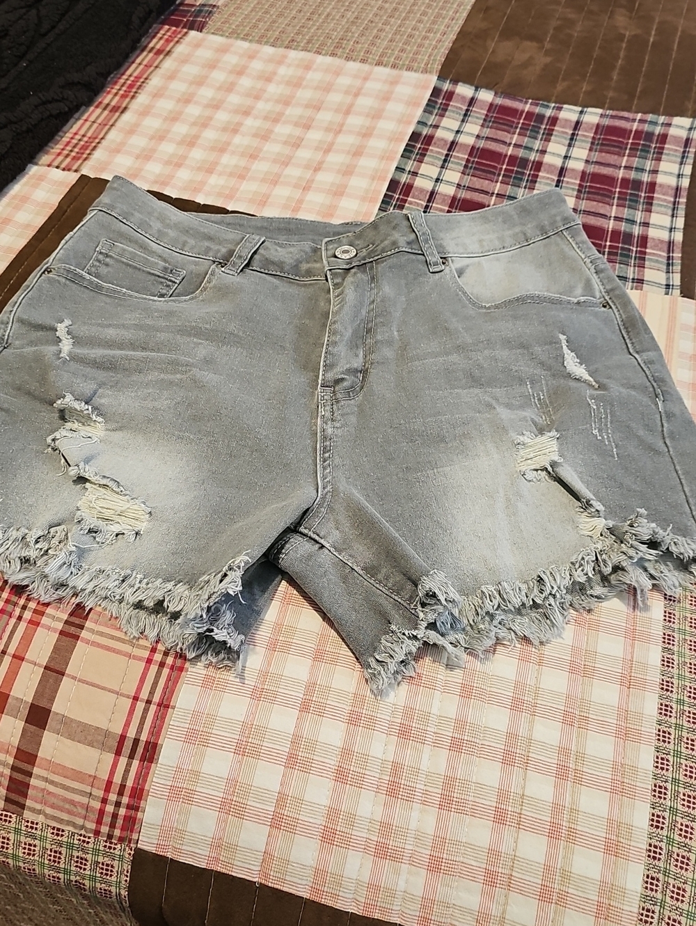 Light Wash Distressed Denim Shorts - Womens
